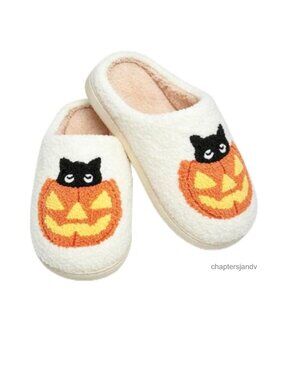 Cute Pumpkin Cat Slippers for Women Men Fall Halloween